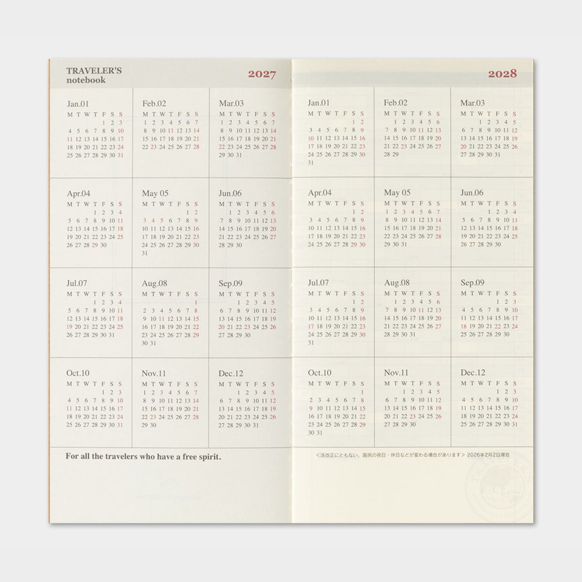 2027 TRAVELER'S DIARY WEEKLY and MEMO