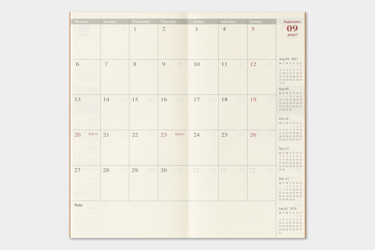 2027 TRAVELER'S DIARY MONTHLY