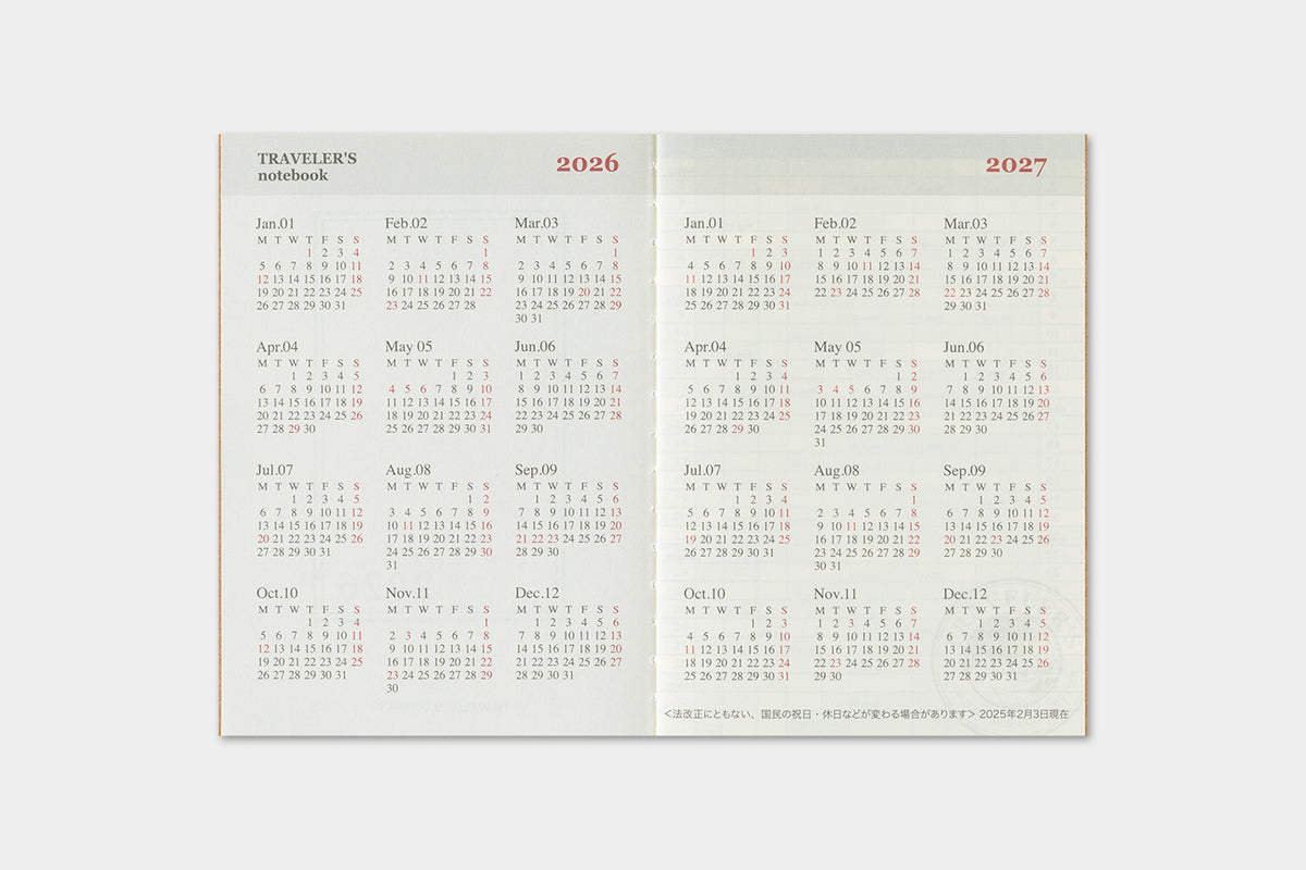 Traveler's Company Japan Midori Traveler's Notebook Refills 2026 TRAVELER'S Notebook Monthly Diary Refill - Passport Size by TRAVELER'S COMPANY
