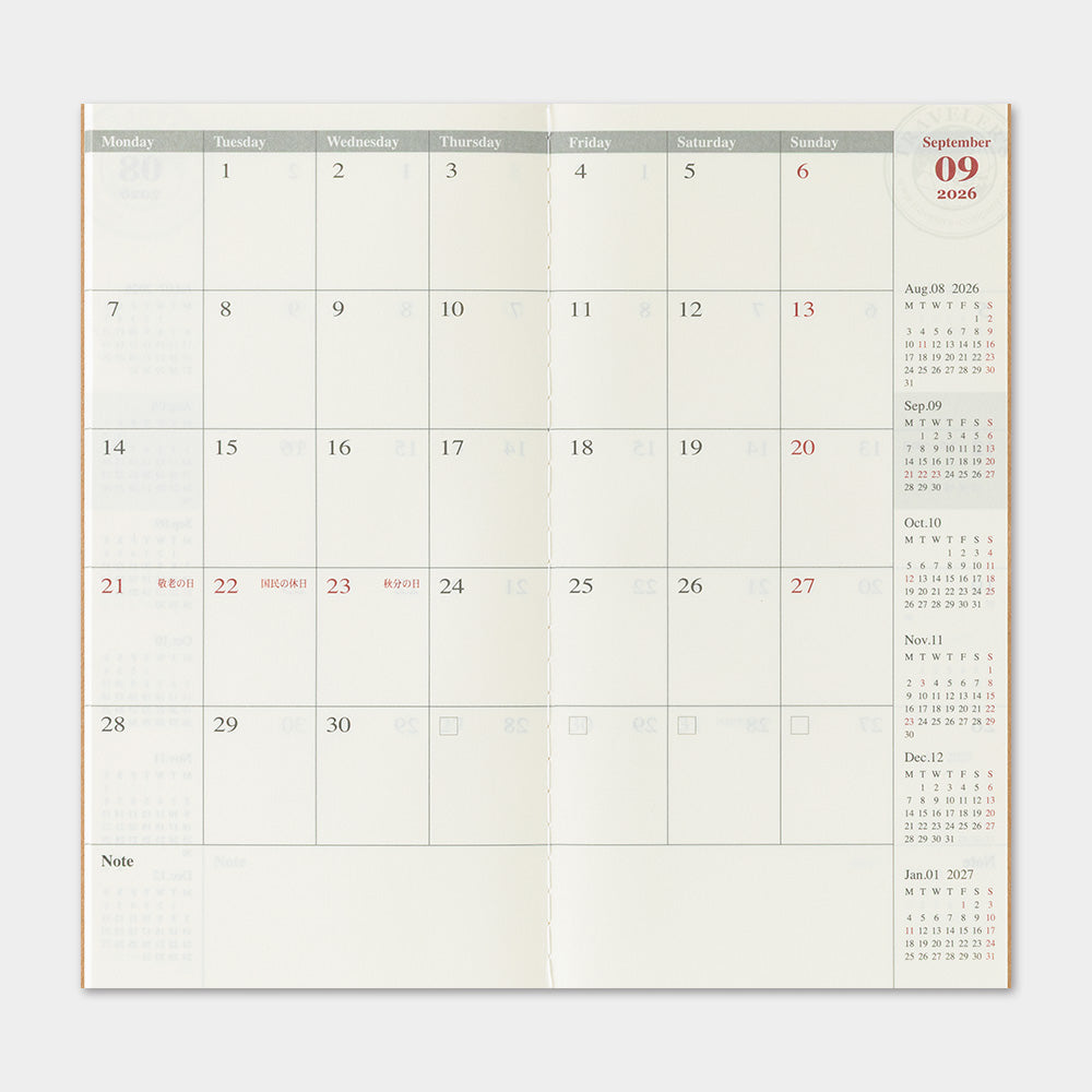 Traveler's Company Japan Midori Traveler's Notebook Refills 2026 TRAVELER'S Notebook Monthly Diary Refill - Regular Size by TRAVELER'S COMPANY