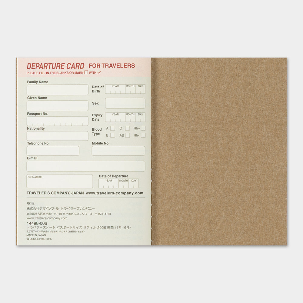 Traveler's Company Japan Midori Traveler's Notebook Refills 2026 TRAVELER'S Notebook Weekly Diary Refill - Passport Size by TRAVELER'S COMPANY
