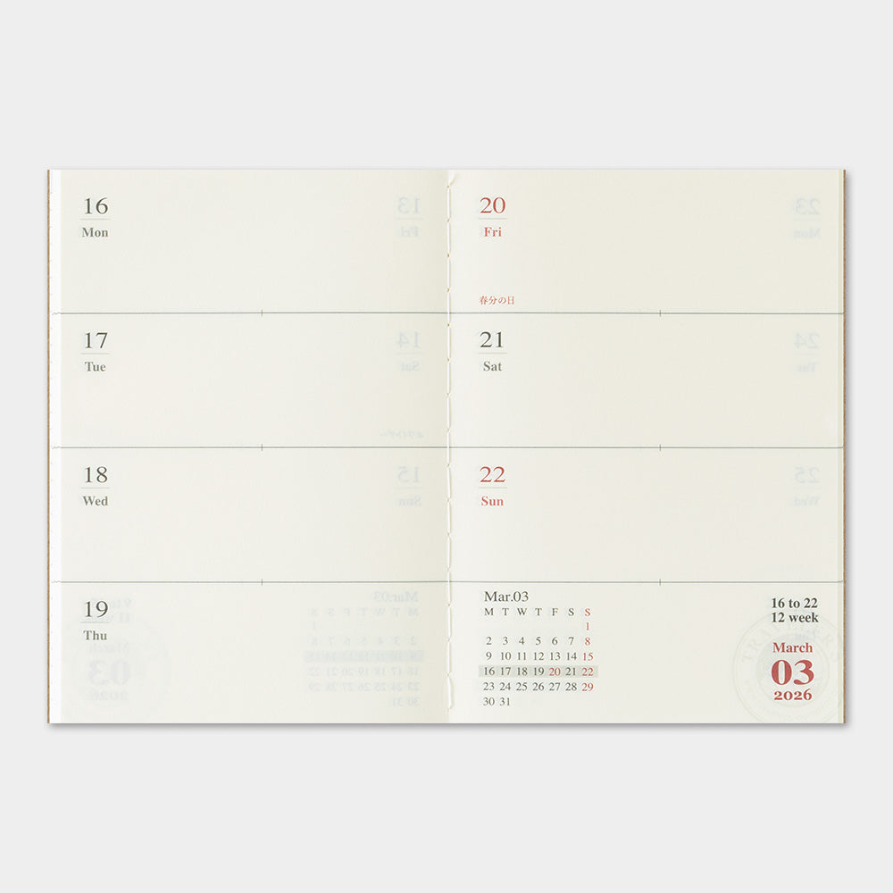 Traveler's Company Japan Midori Traveler's Notebook Refills 2026 TRAVELER'S Notebook Weekly Diary Refill - Passport Size by TRAVELER'S COMPANY