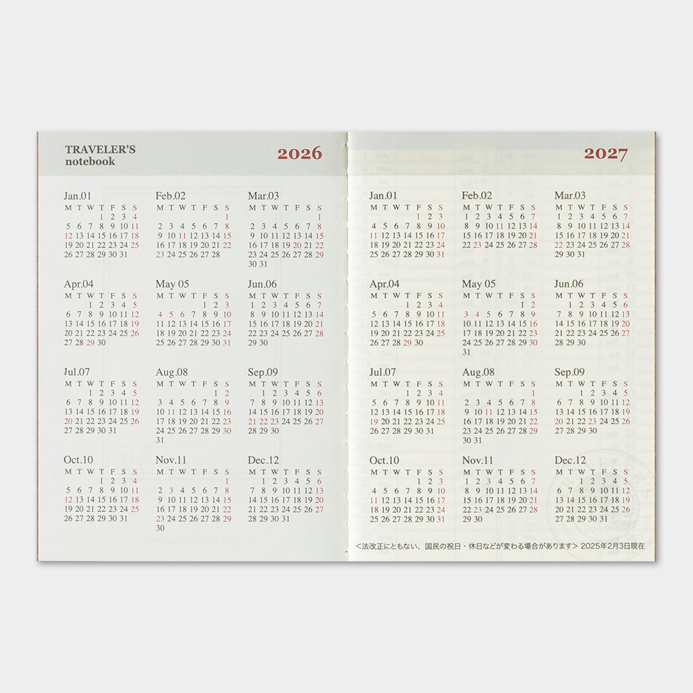 Traveler's Company Japan Midori Traveler's Notebook Refills 2026 TRAVELER'S Notebook Weekly Diary Refill - Passport Size by TRAVELER'S COMPANY