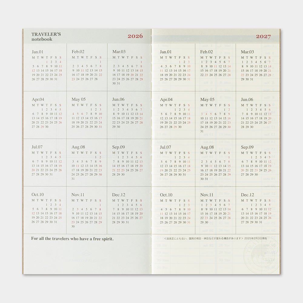 Traveler's Company Japan Midori Traveler's Notebook Refills 2026 TRAVELER'S Notebook Weekly + Memo Diary Refill - Regular Size by TRAVELER'S COMPANY
