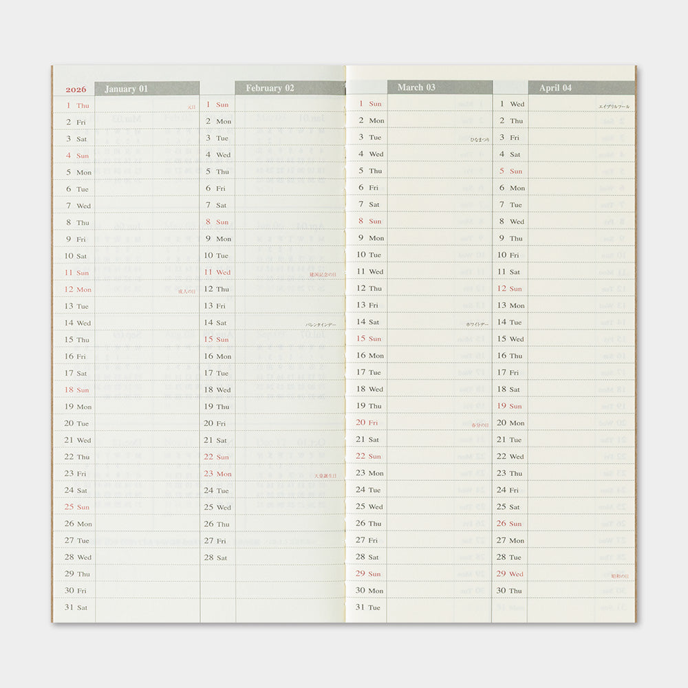 Traveler's Company Japan Midori Traveler's Notebook Refills 2026 TRAVELER'S Notebook Weekly Vertical Diary Refill - Regular Size by TRAVELER'S COMPANY