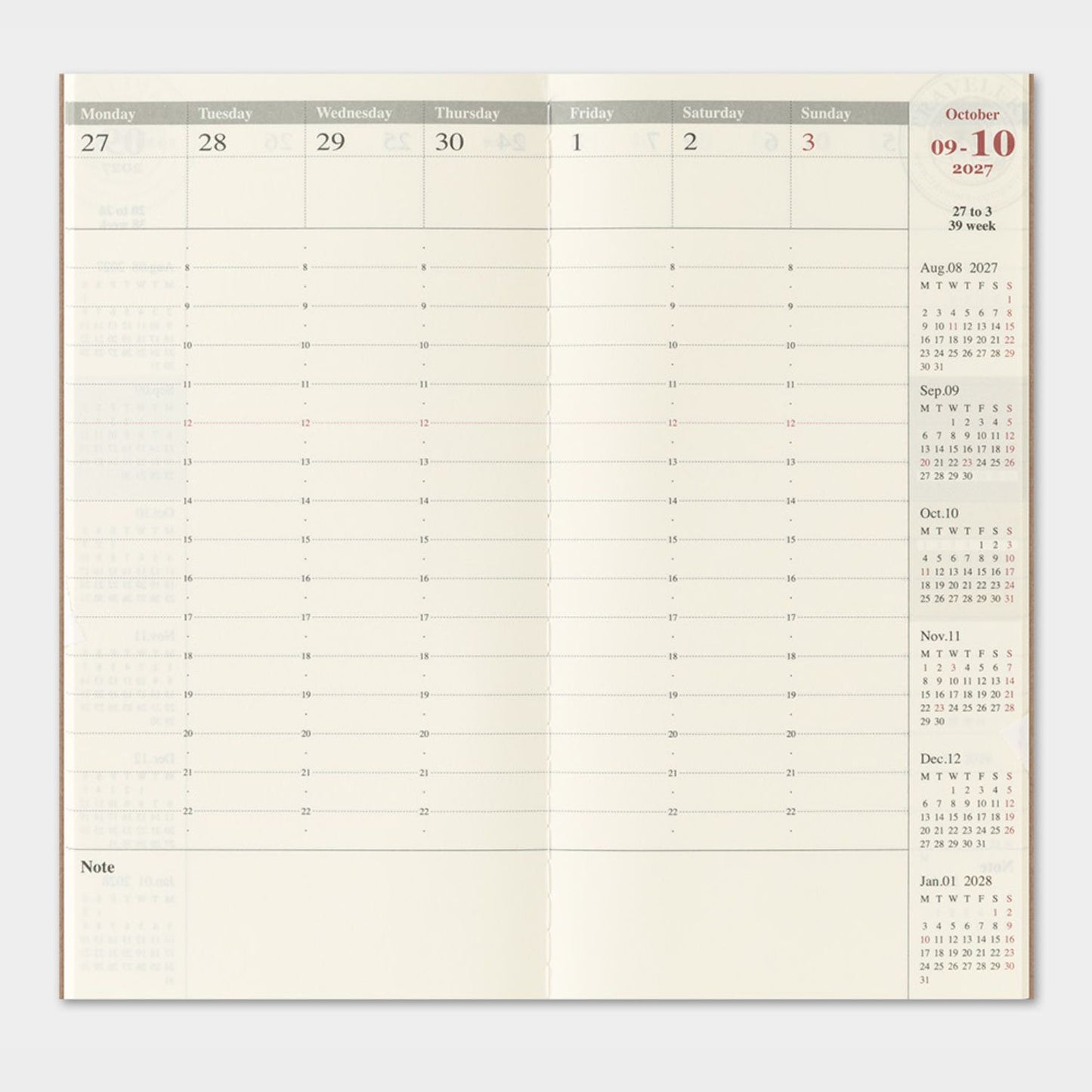 2027 TRAVELER'S DIARY WEEKLY VERTICAL