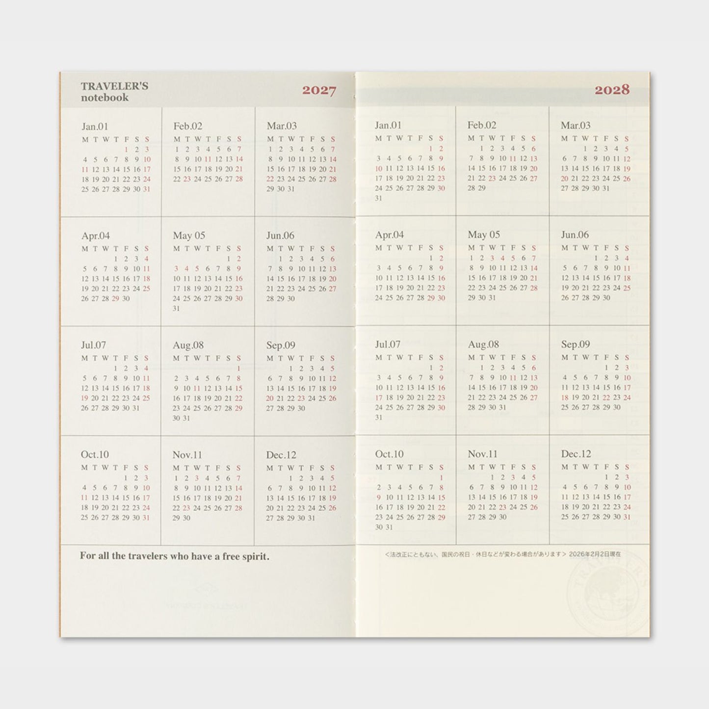 2027 TRAVELER'S DIARY WEEKLY and MEMO