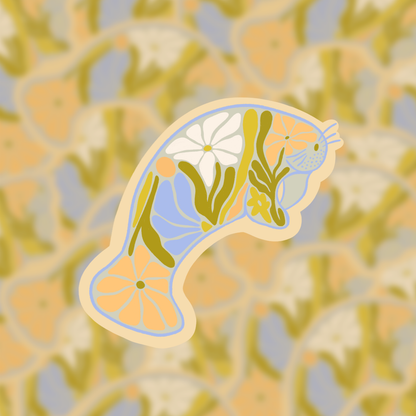 Floral Manatee - Vinyl Sticker