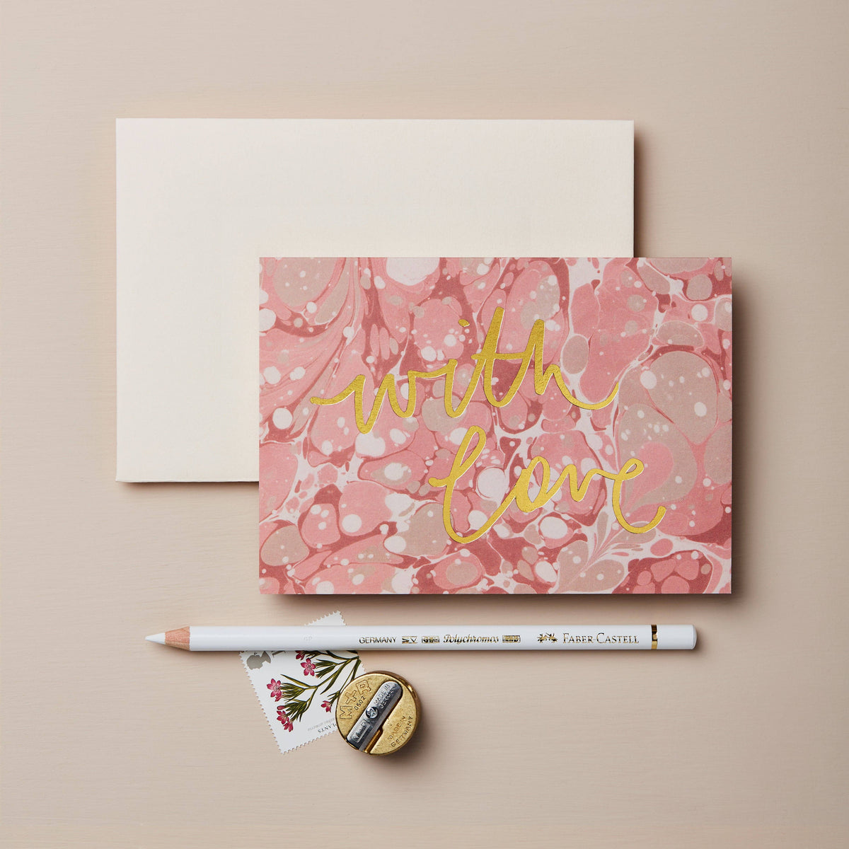 Wanderlust Paper Co Pink Marble &#39;With Love&#39; Card