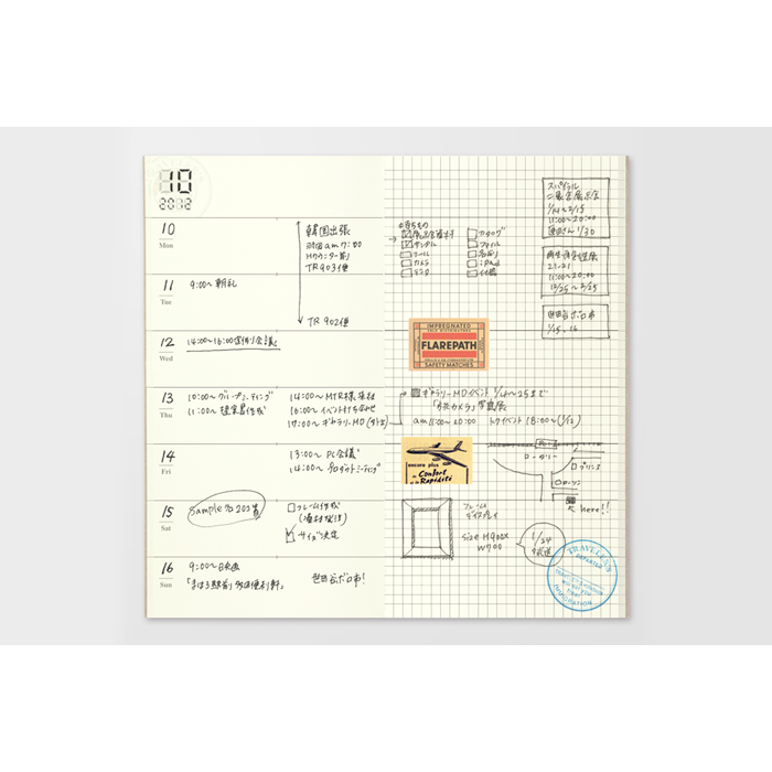 Traveler's Company Japan Midori Traveler's Notebook Refills 019 Traveler's Notebook Regular - Refill - Weekly Memo Planner Diary Notebook