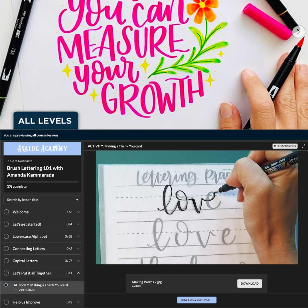 Thinkific Classes Brush Lettering 101 with Amanda Kammarada ONLINE Course