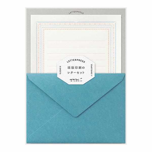 Midori Stationery Letterpress Letter Set - Frame Design with Blue Envelope