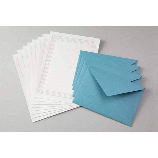 Midori Stationery Letterpress Letter Set - Frame Design with Blue Envelope