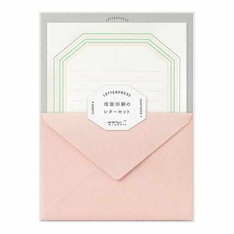 Midori Stationery Letterpress Letter Set - Frame Design with Pink Envelope