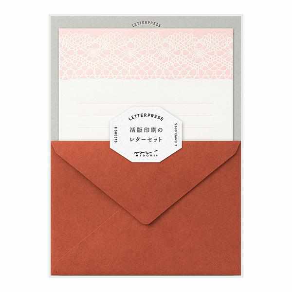 Midori Stationery Letterpress Letter Set - Lace Pink
