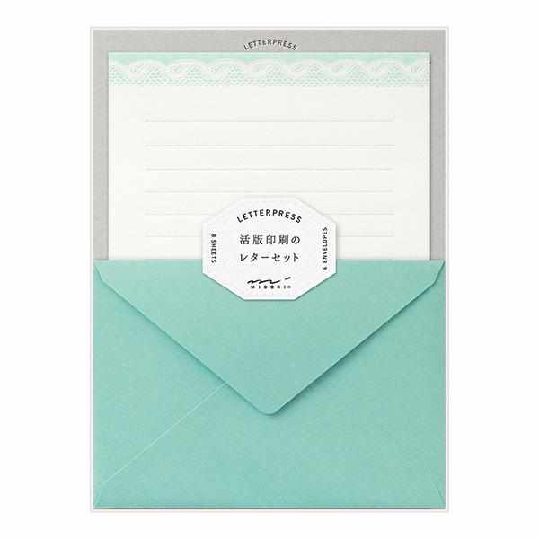 Midori Stationery Letterpress Letter Set - Lace Teal