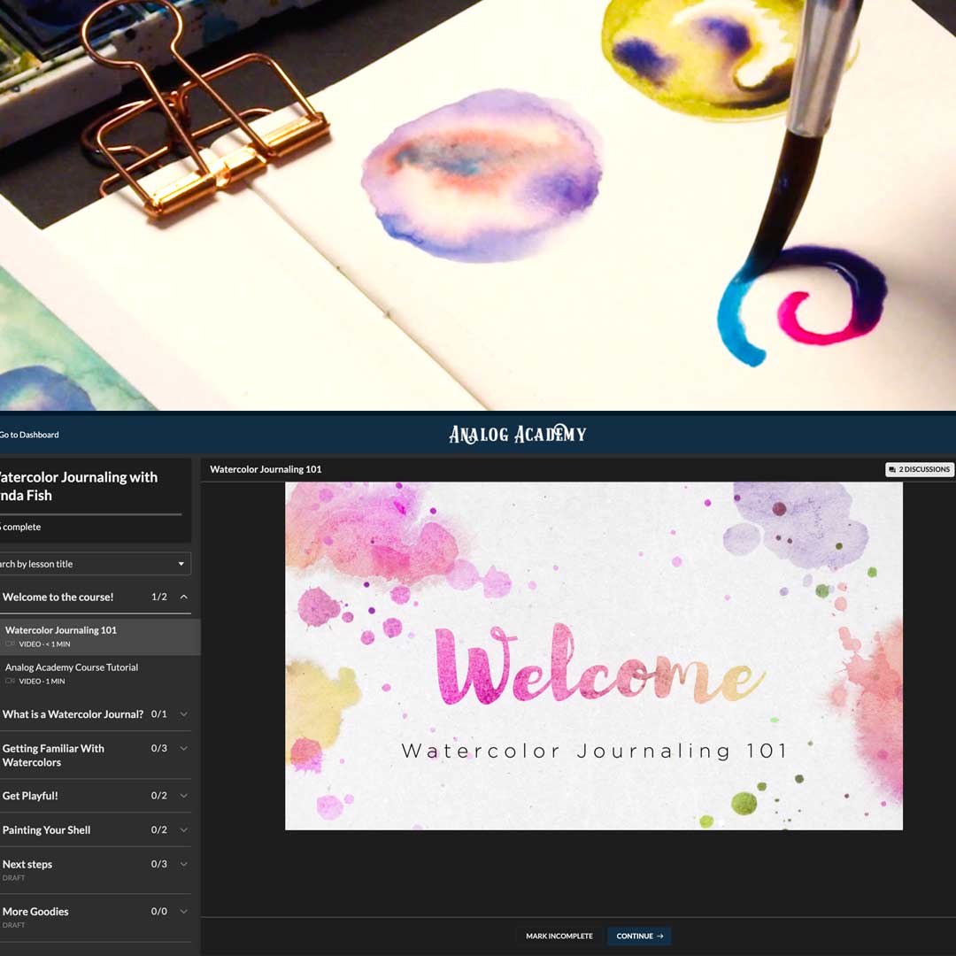 Thinkific Classes Watercolor Journaling 101 - Online Analog Academy Workshop
